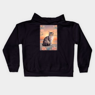 Floral Cat Pastel With Beautiful Sunset Kids Hoodie